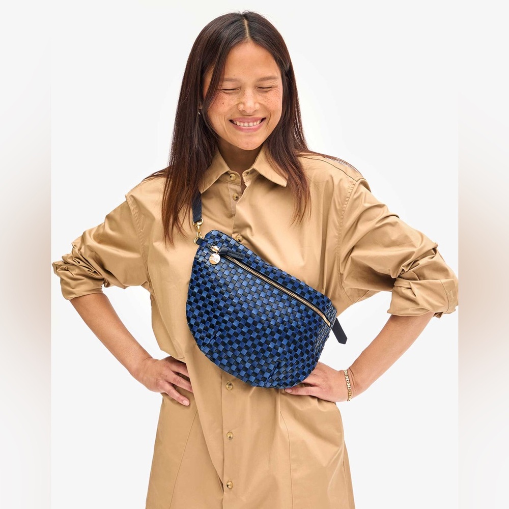 Clare V Grande Fanny Blue Woven